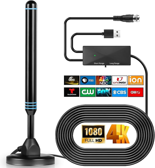 TV Antenna Indoor for Smart TV, TV Antenna for Local Channels, Digital Antenna for Smart TV Indoor, Easy Installation, Long Range Reception HD 4K 1080P with 16ft Long Cables (Blue)