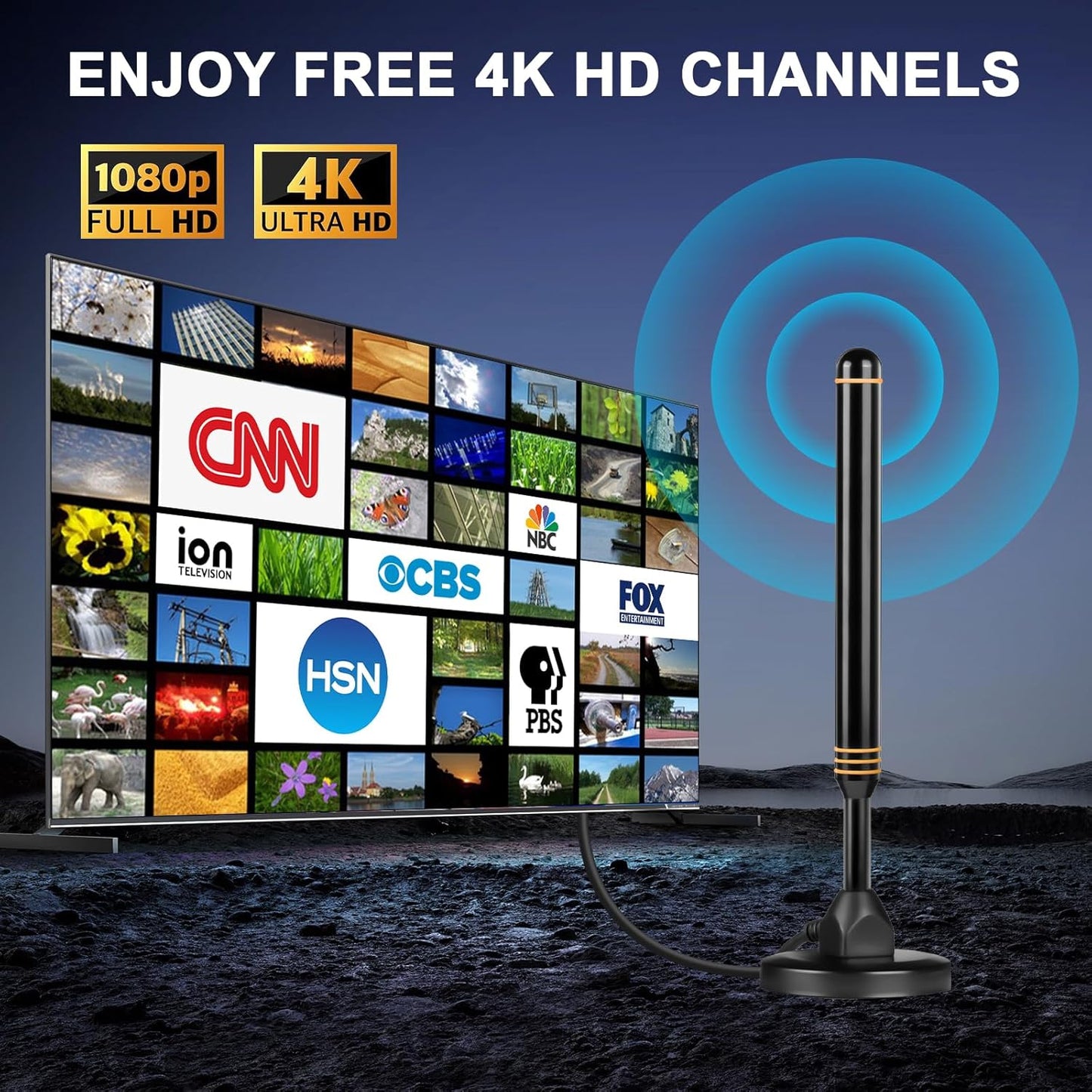 TV Antenna Indoor for Smart TV, TV Antenna for Local Channels, Digital Antenna for Smart TV Indoor, Easy Installation, Long Range Reception HD 4K 1080P with 16ft Long Cables